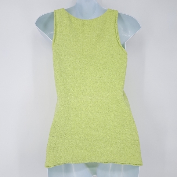 Margaret OLeary Cotton Blend Textured Ruched Neckline Tank Top In Lime - Picture 4 of 8